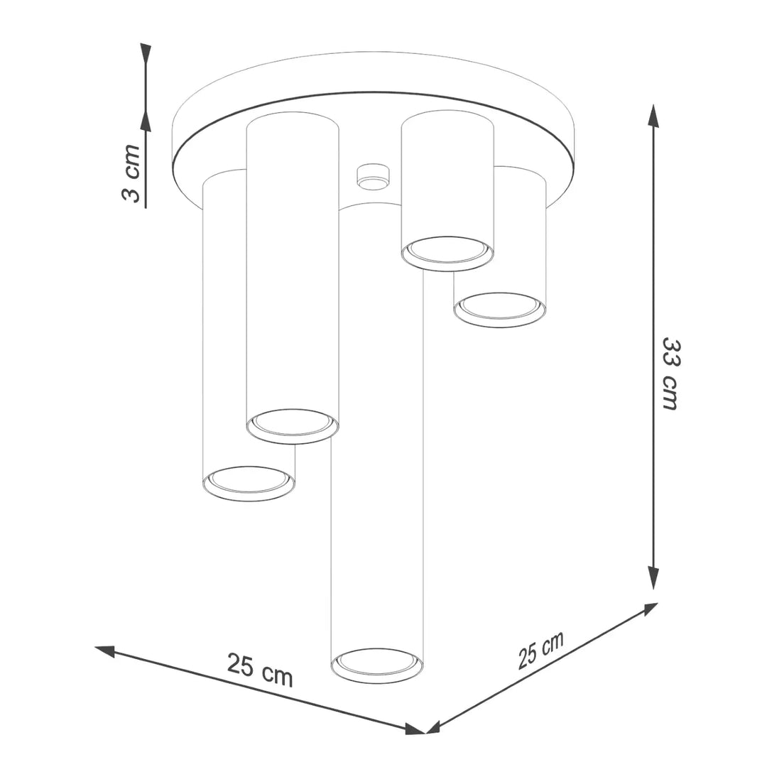 Plafonnier lagos 5 bras cylindriques en métal blanc minimaliste pour un caractère chic et lampe lagos moderne