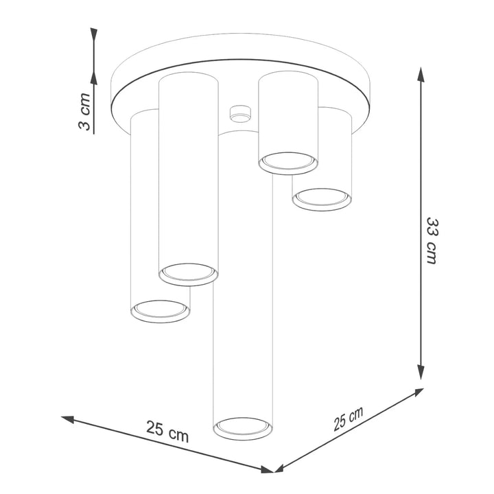 Plafonnier lagos 5 bras cylindriques en métal blanc minimaliste pour un caractère chic et lampe lagos moderne