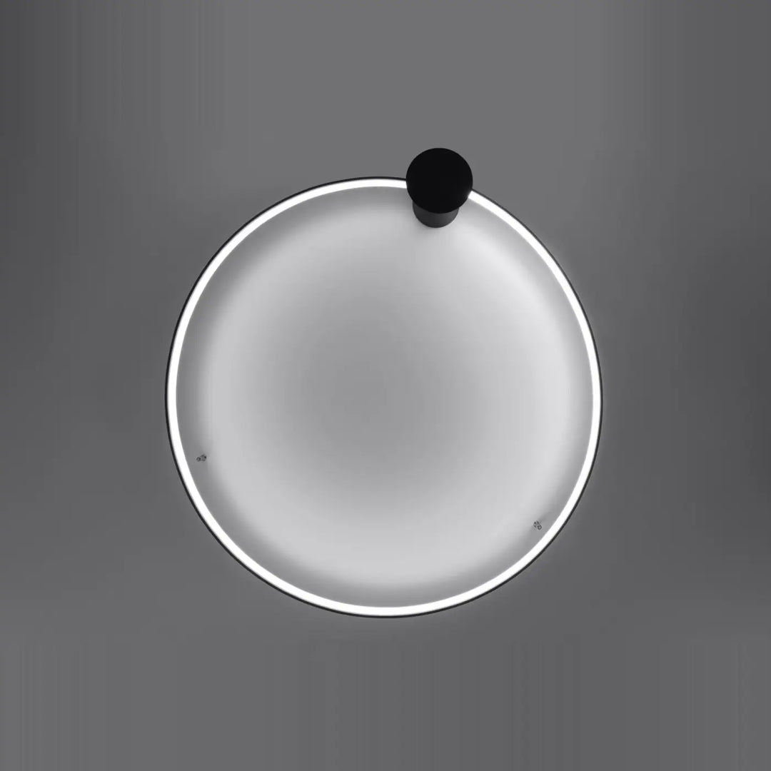 Luminaire plafonnier rio 110 noir avec modules led design unique et miroir de salle de bain circulaire au cadre blanc