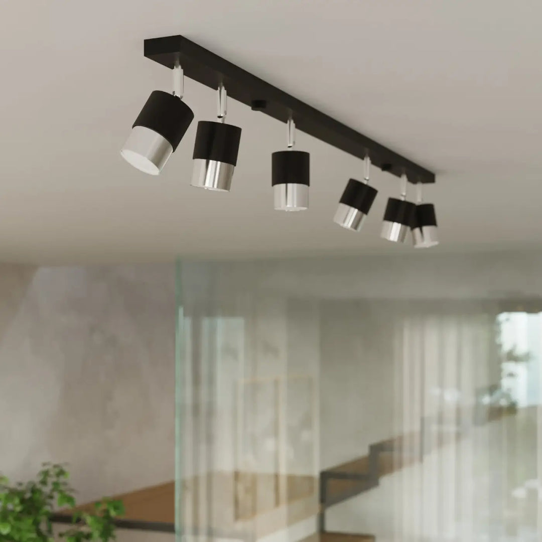 Luminaire plafonnier nero 4 noir chrome avec cinq spots ajustables en métal moderne pour applique moderne plafonnier applique moderne