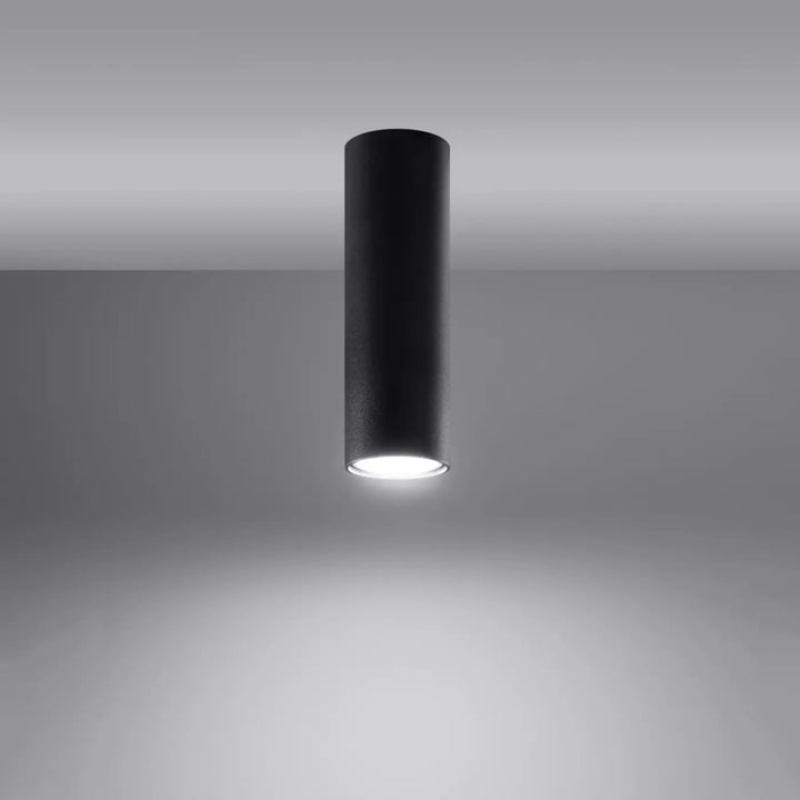 Plafonnier lagos 20 noir cylindrique avec base lumineuse blanche offrant élégance moderne et lumière fonctionnelle