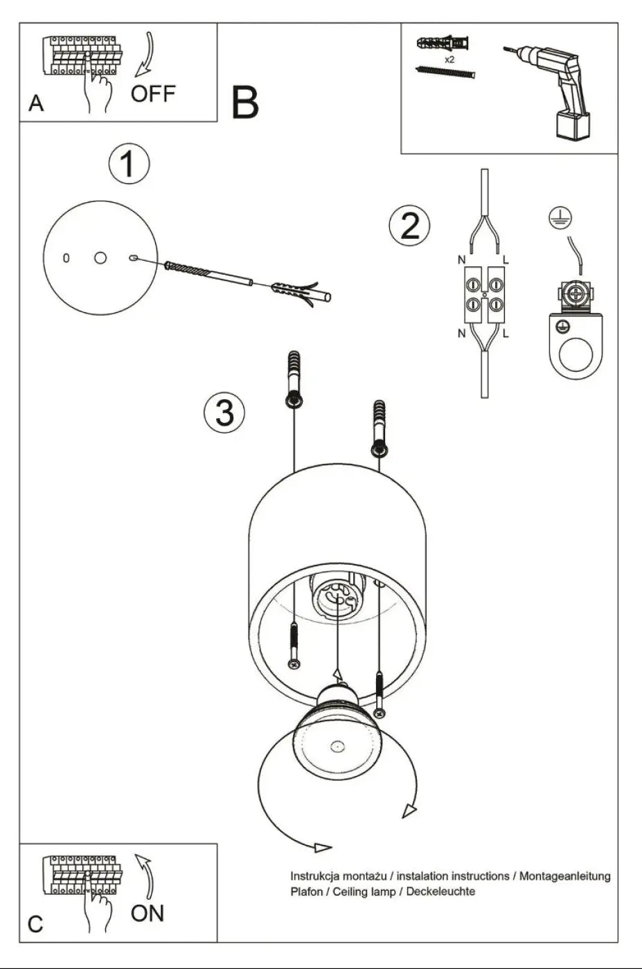 Plafonnier orbis 1 noir avec abat-jour cylindrique en bois naturel et câblage interne visible en schéma technique
