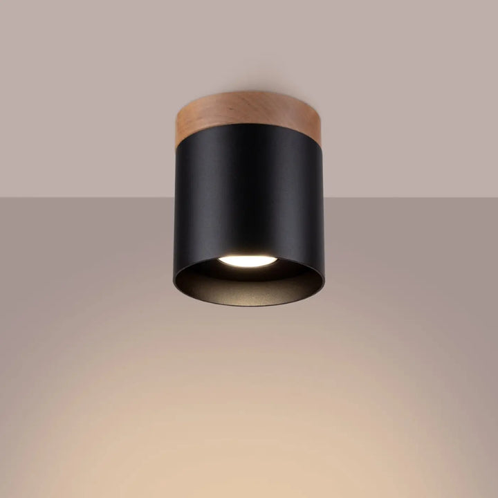 Luminaire plafonnier rif noir cylindrique avec accent en bois naturel pour solutions d’éclairage modernes