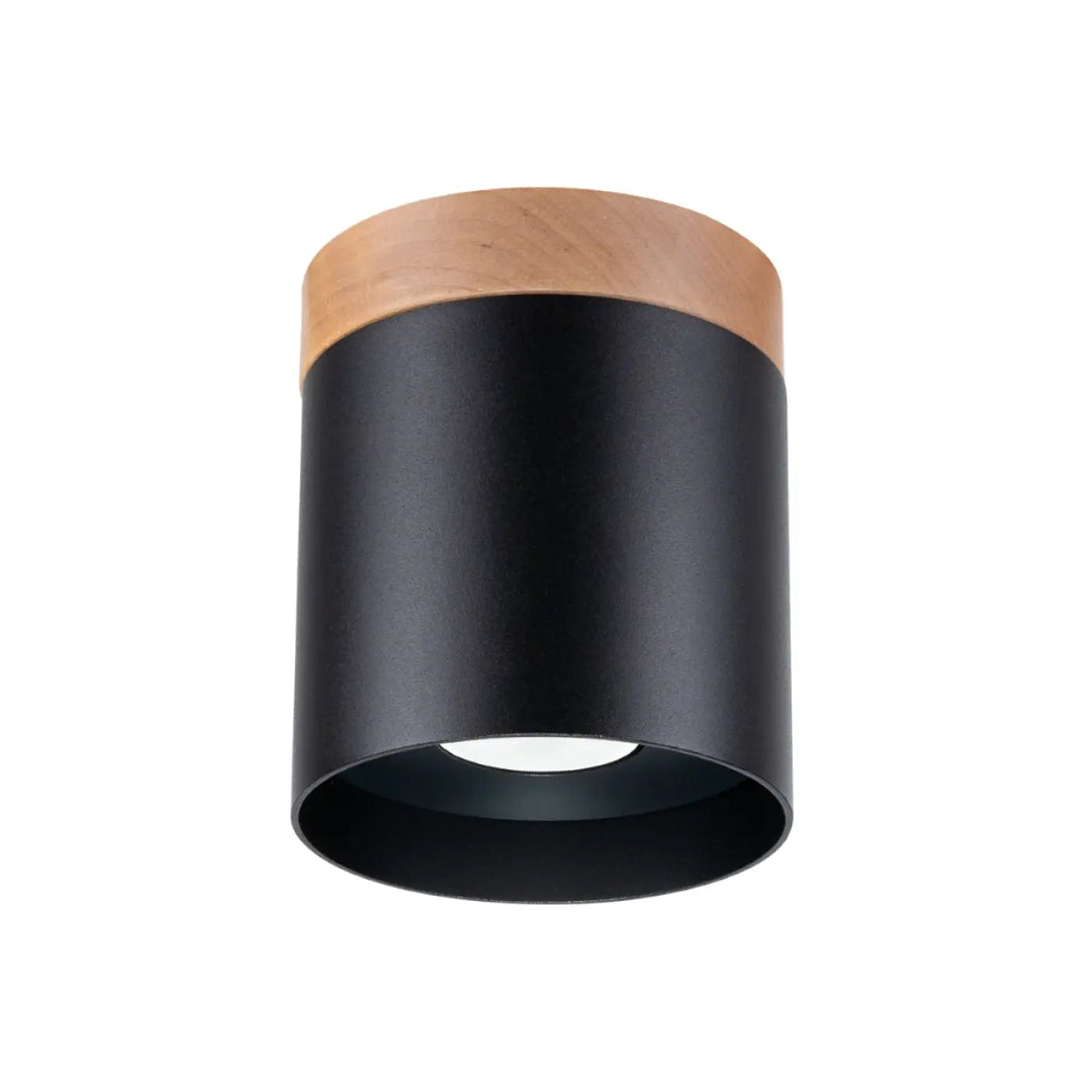 Plafonnier rif noir cylindrique avec dessus en bois naturel pour solutions d’éclairage modernes
