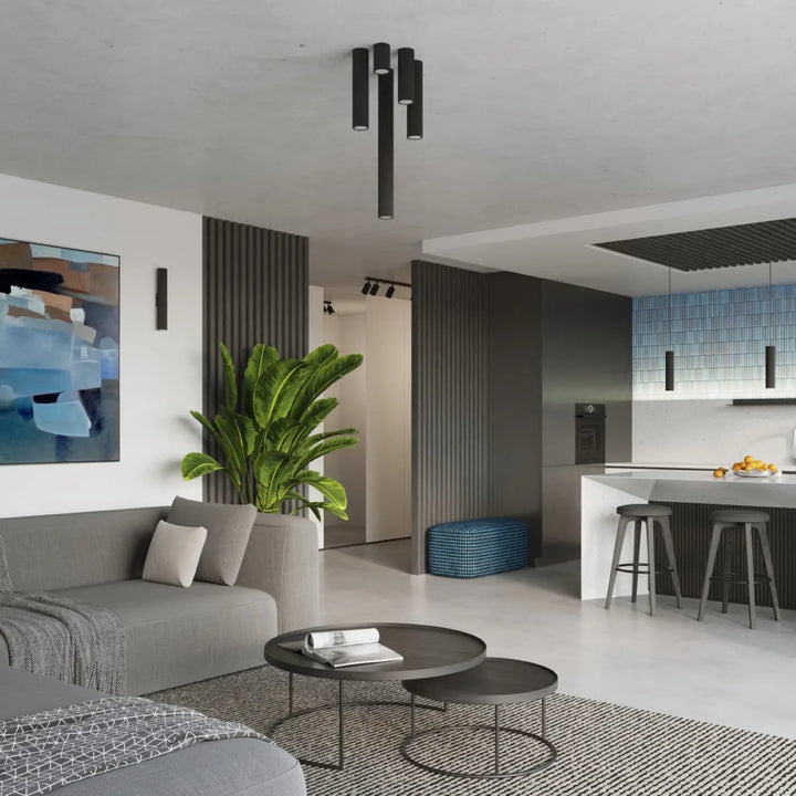 Plafonnier karbon allie design minimaliste avec ampoules gu10 interchangeables noir cylindre moderne suspendu