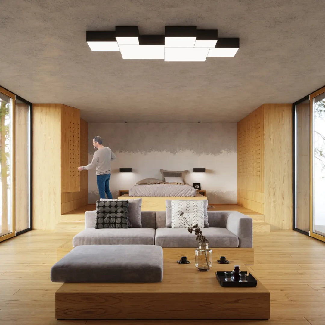 Luminaire plafonnier horus 35 noir avec plafonnier carré et forme riche pour un éclairage polyvalent moderne