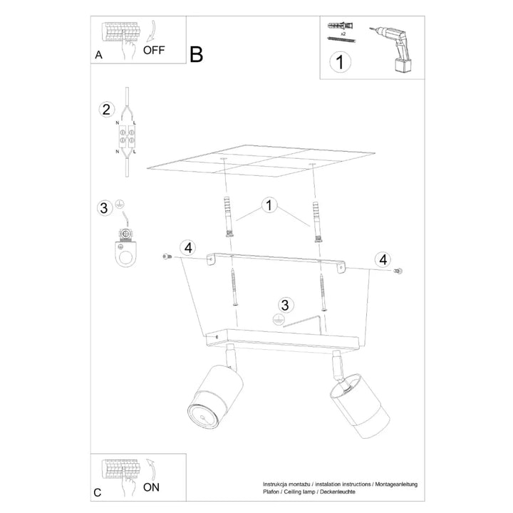 Luminaire plafonnier nero 2 noir doré avec deux têtes cylindriques ajustables pour totale liberté dans la collection nero