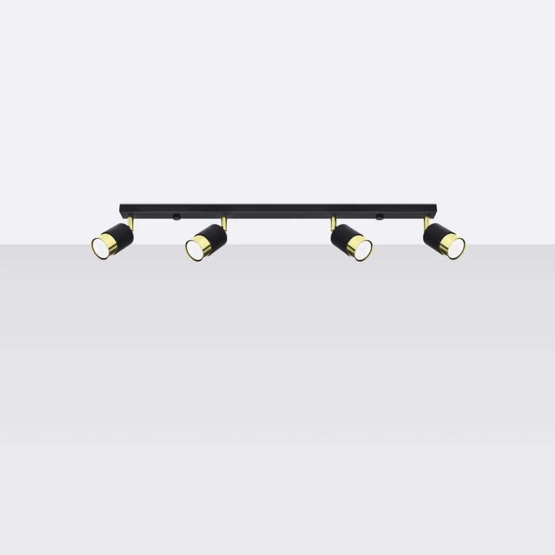 Plafonnier applique moderne nero 4 noir doré avec quatre spots orientables en métal pour un éclairage élégant