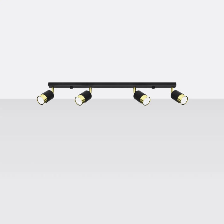 Plafonnier applique moderne nero 4 noir doré avec quatre spots orientables en métal pour un éclairage élégant