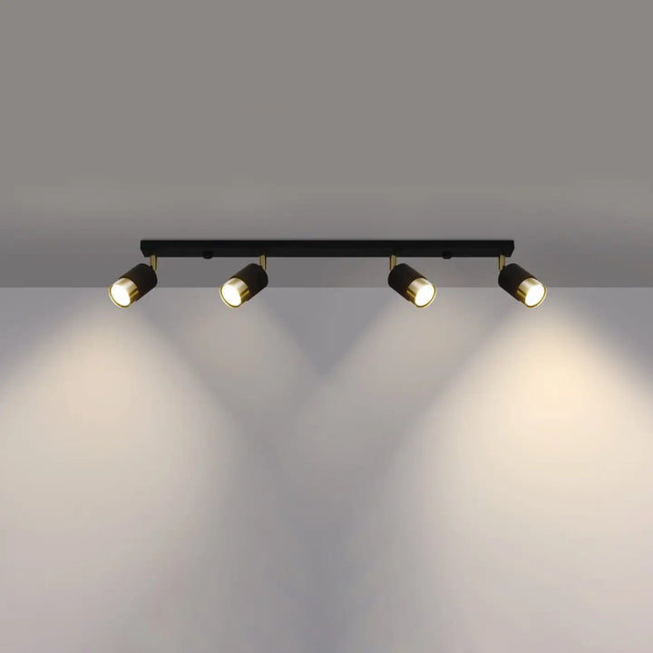 Plafonnier applique moderne nero 4 noir doré avec quatre spots ajustables en laiton pour éclairage efficace