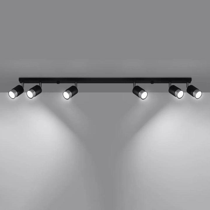 Luminaire plafonnier nero 6 noir chrome avec cinq spots ajustables finition noire mate plafonnier applique moderne