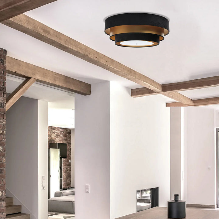 Luminaire plafonnier noir et doré à deux niveaux triniti elegant pour un éclairage moderne et raffiné