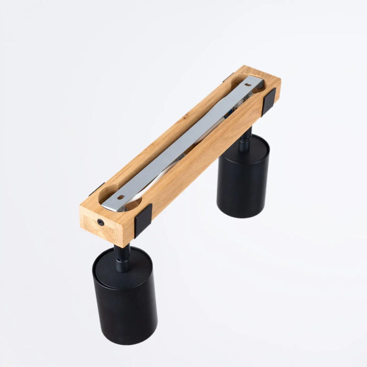 Luminaire plafonnier fager 2 noir en bois naturel avec base noire et abat-jours orientables design minimaliste