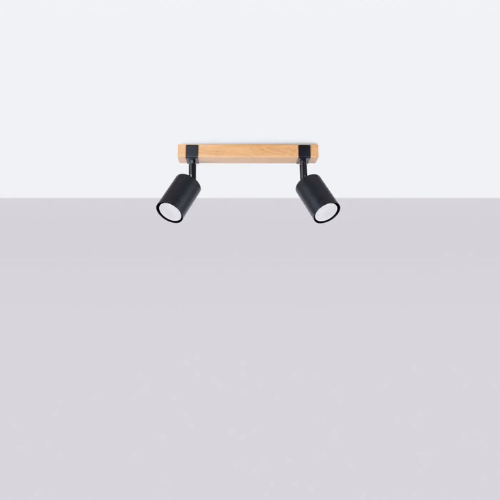 Luminaire plafonnier fager 2 noir en bois naturel avec abat-jours orientables et lampes directionnelles modernes