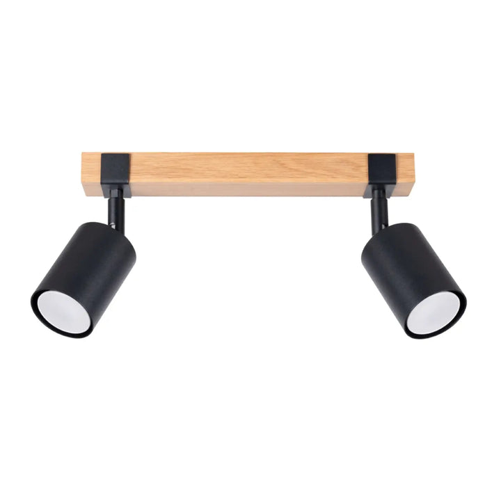 Luminaire plafonnier fager 2 noir avec lampe directionnelle fager et abat-jours orientables sur bois naturel