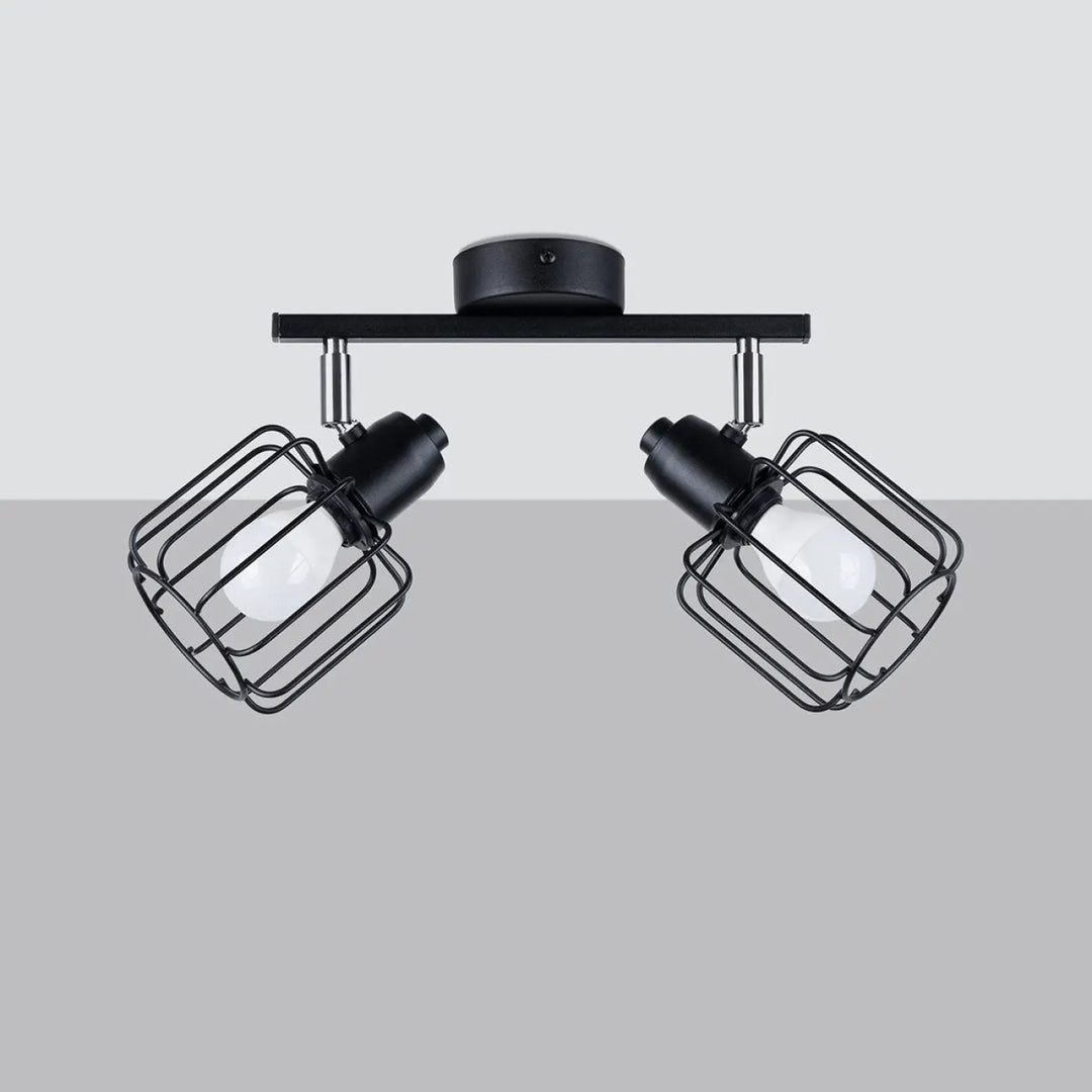 Luminaire plafonnier beluci 2 noir style loft avec deux spots réglables cage métal appliques murales industrielles