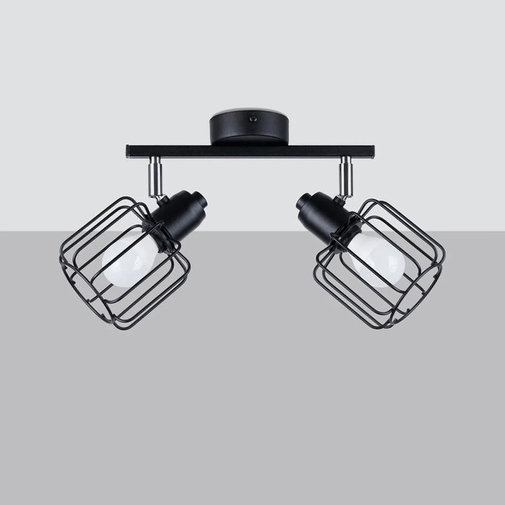 Luminaire plafonnier beluci 2 noir style loft avec deux spots réglables cage métal appliques murales industrielles