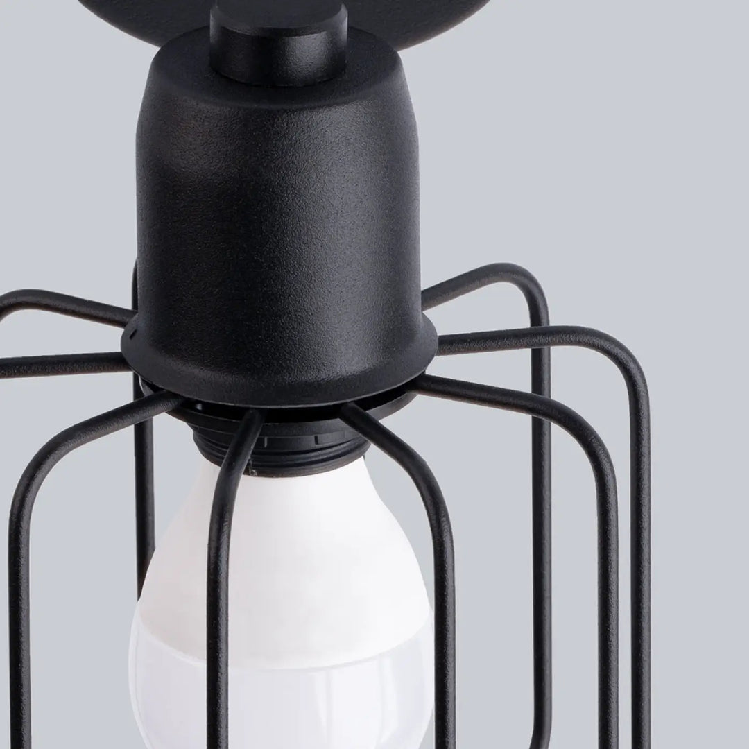 Luminaire plafonnier beluci 2 noir en métal style loft avec cage noire et ampoule blanche collection beluci appliques murales