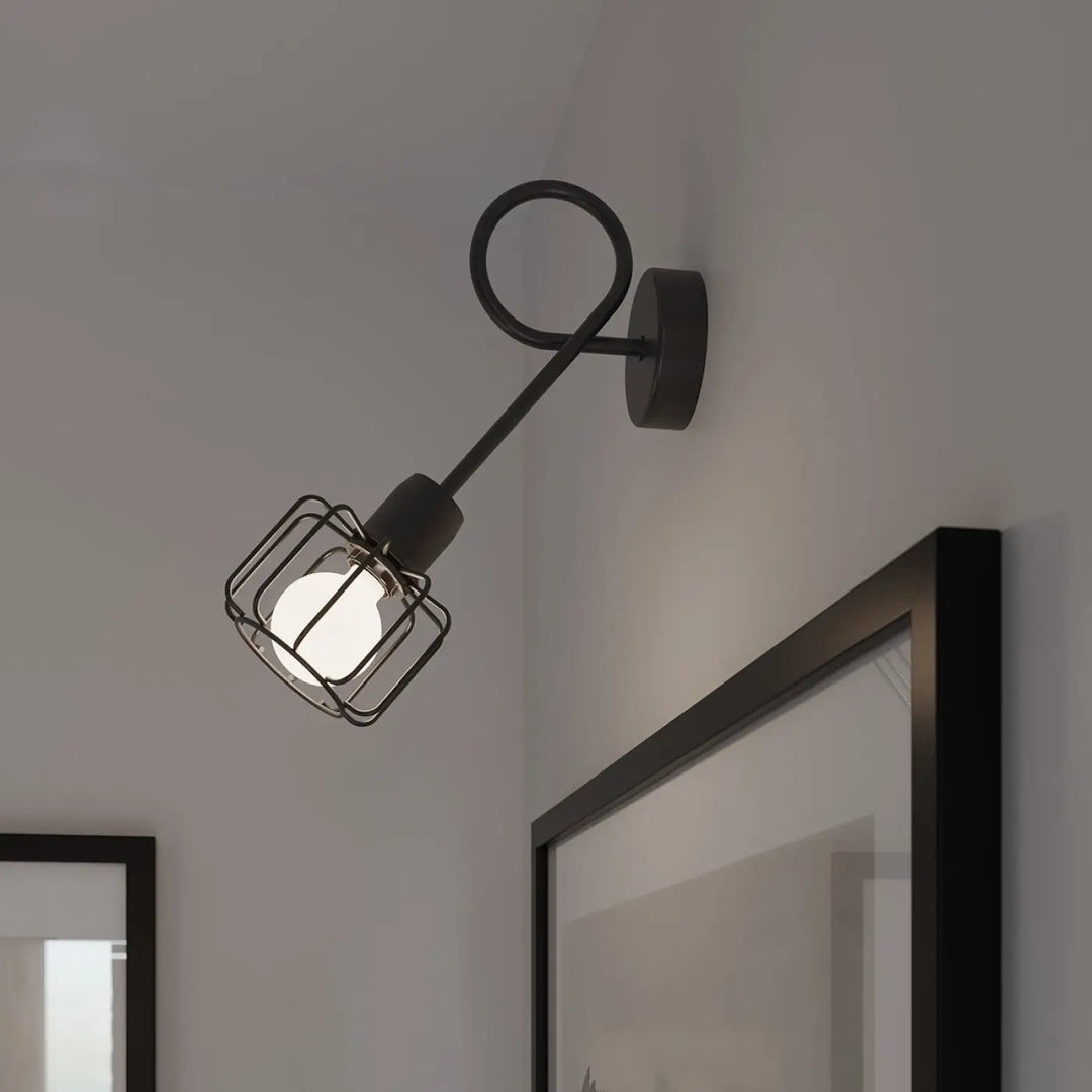 Applique murale beluci 2 noir en fer forgé style loft avec cage protectrice pour lumière décorative