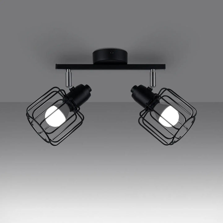 Luminaire plafonnier beluci 2 noir style loft avec deux spots réglables en cage métallique pour appliques murales
