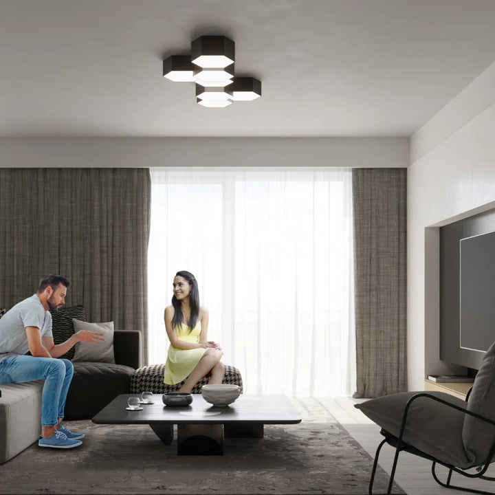 Luminaire plafonnier sunde 15 noir avec formes géométriques hexagonales modernes en design cluster élégant