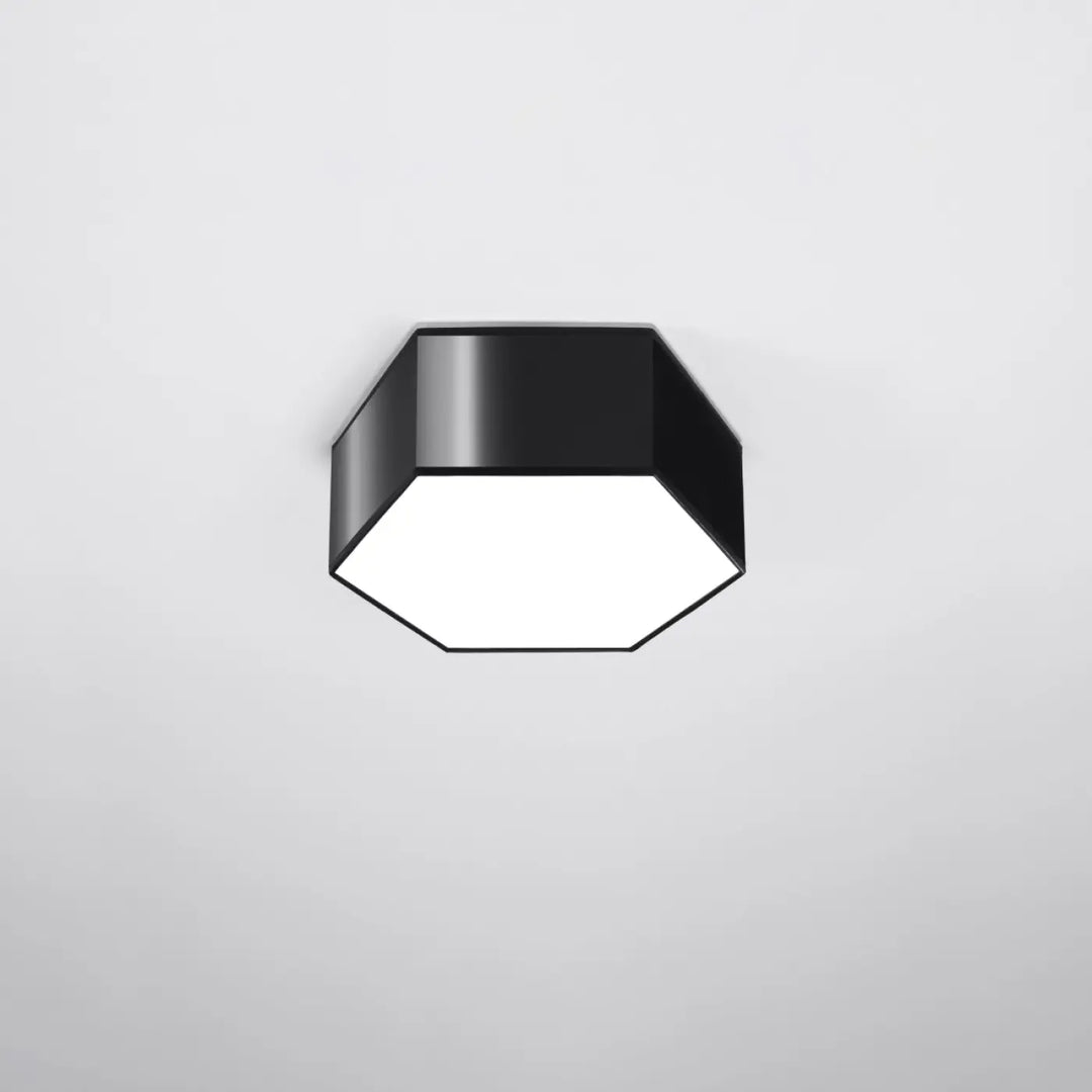 Luminaire plafonnier sunde 11 noir avec forme géométrique hexagonale et panneau lumineux blanc éclatant moderne