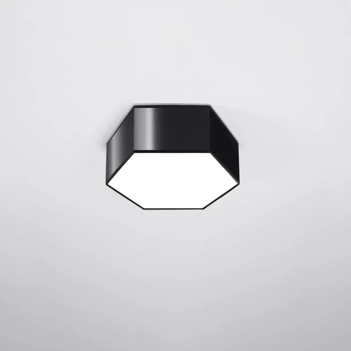 Luminaire plafonnier sunde 11 noir avec forme géométrique hexagonale et panneau lumineux blanc éclatant moderne