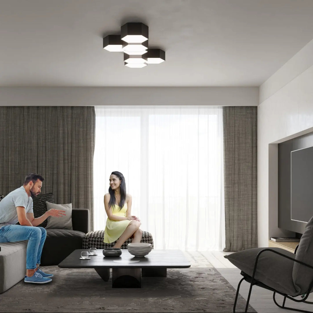 Luminaire plafonnier sunde 11 noir avec formes géométriques hexagonales modernes en cluster design