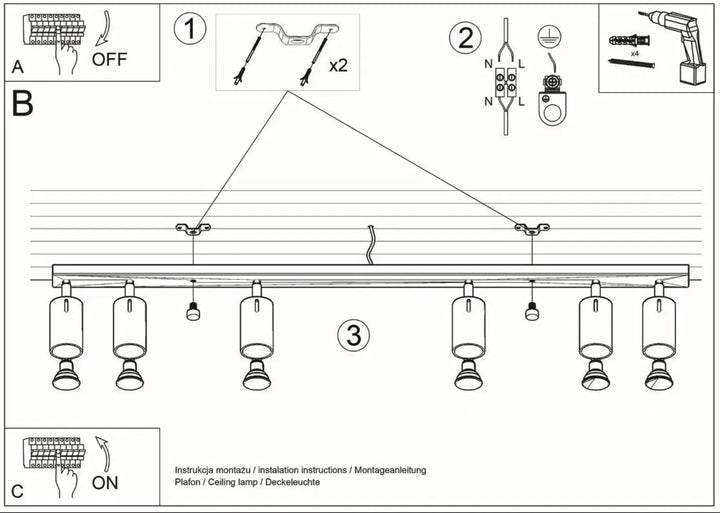 Luminaire plafonnier ring 6l noir avec bras réglables pour plafonnier suspendu créant une atmosphère intérieure élégante
