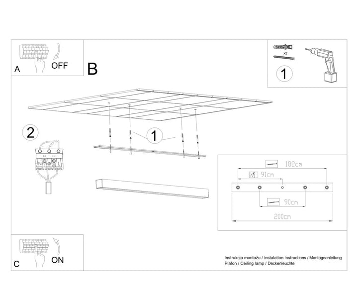 Luminaire plafonnier pinne 200 noir minimaliste rectangulaire avec paramètres d’éclairage idéal pour bureau à domicile