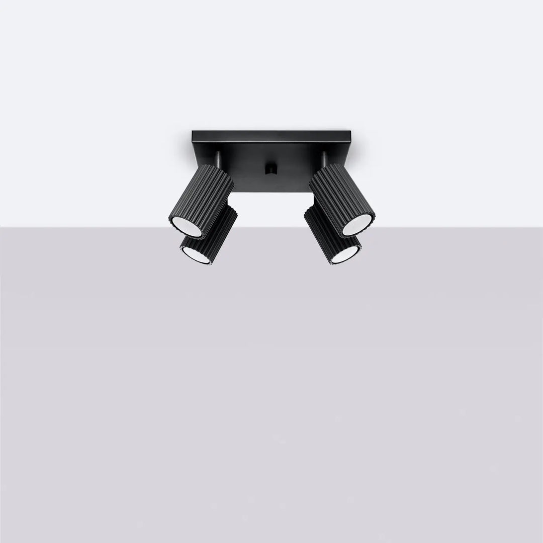Plafonnier karbon 4 noir mat avec quatre ampoules gu10 interchangeables et design minimaliste ajustable