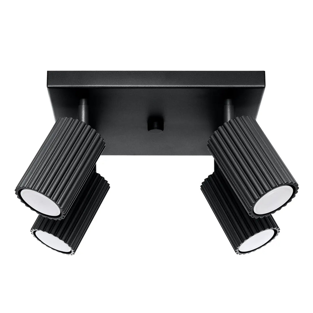Plafonnier karbon 4 noir avec deux têtes cylindriques réglables en finition mate et ampoules gu10 interchangeables design minimaliste