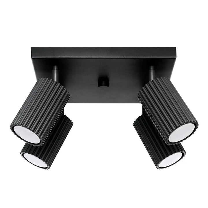 Plafonnier karbon 4 noir avec deux têtes cylindriques réglables en finition mate et ampoules gu10 interchangeables design minimaliste