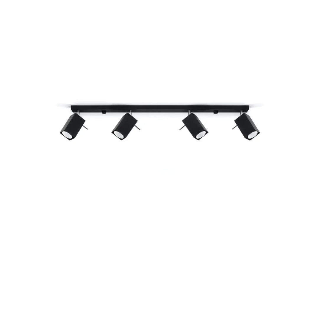 Plafonnier moderne merida noir mat avec quatre spots merida ajustables pour diriger précisément la lumière