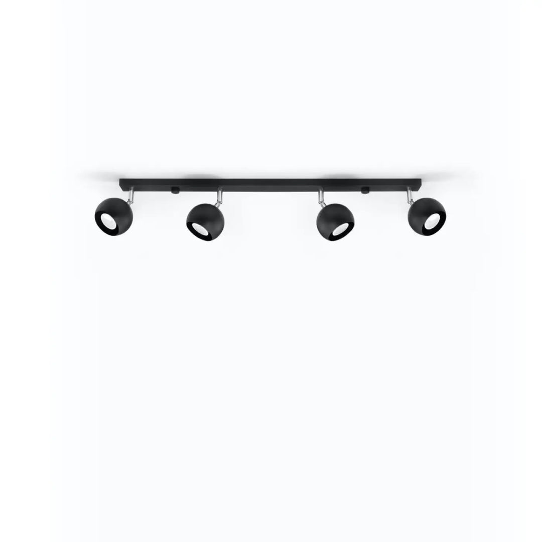 Plafonnier oculare 4l noir en matériau mat avec quatre spot sphériques pour éclairez précisément avec un design original