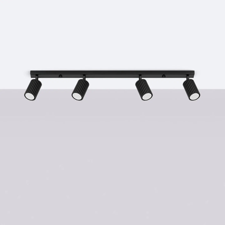 Plafonnier karbon allie design minimaliste avec quatre ampoules gu10 interchangeables en finition noire mate