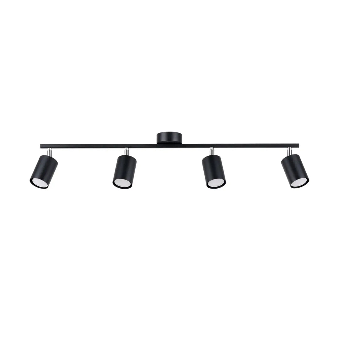 Luminaire plafonnier lemmi 4l noir avec quatre spots réglables en finition mate noire de la gamme lemmi forme minimaliste