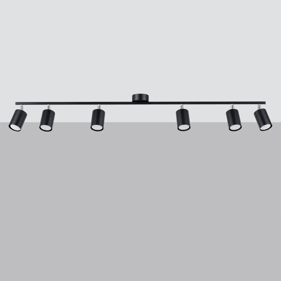 Luminaire plafonnier lemmi 6l noir avec six spots cylindriques mat noir en forme minimaliste gamme lemmi