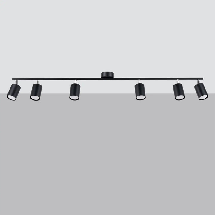 Luminaire plafonnier lemmi 6l noir avec six spots cylindriques mat noir en forme minimaliste gamme lemmi
