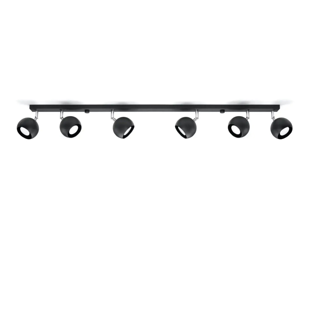 Plafonnier moderne noir mat ocualre 6l avec six têtes sphériques ajustables pour éclairez précisément avec un design original