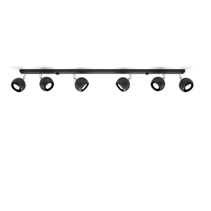 Plafonnier moderne noir mat ocualre 6l avec six têtes sphériques ajustables pour éclairez précisément avec un design original