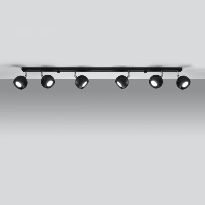 Plafonnier moderne oculare 6l noir en finition mate avec six spots sphériques réglables pour éclairez précisément