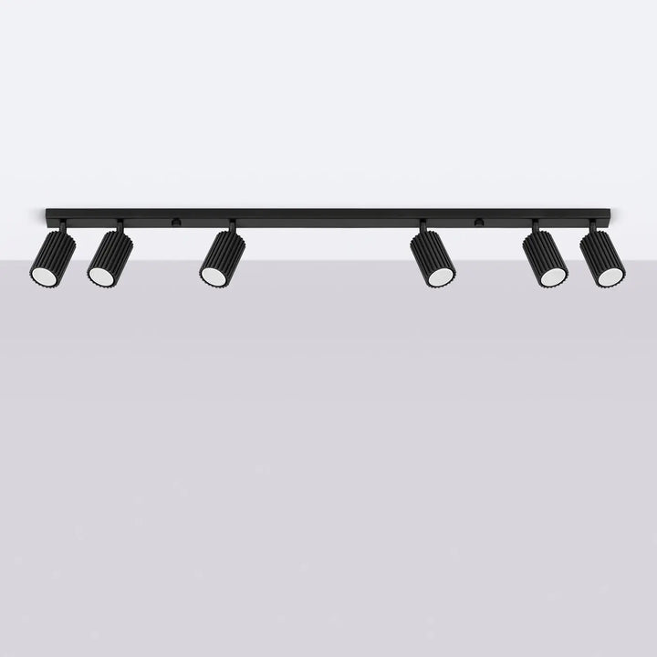 Plafonnier karbon 6l noir en métal mat avec six ampoules gu10 interchangeables et design minimaliste