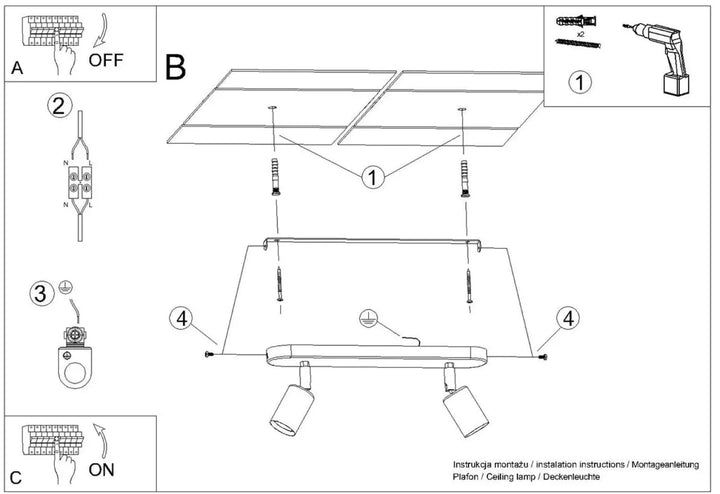 Luminaire plafonnier fornes 2 noir avec deux spots ajustables design moderne de la gamme fornes pour éclairage intérieur