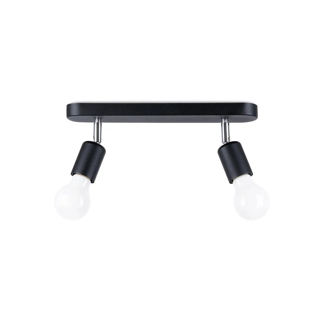 Luminaire plafonnier fornes 2 noir avec deux spots réglables en cylindre noir pour la gamme fornes