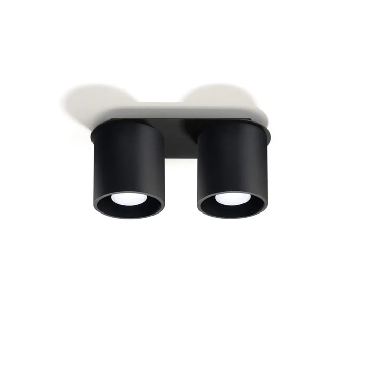 Luminaire plafonnier orbis 2 noir avec double tête encastrée finition mate en bois naturel et design cylindrique élégant