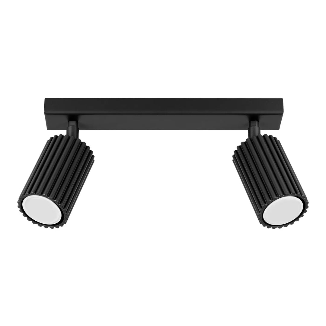 Plafonnier Karbon 2 noir avec double tête, ampoules GU10 interchangeables et design minimaliste mat