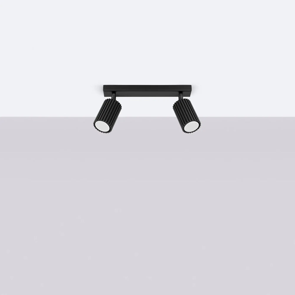 Luminaire plafonnier karbon 2 noir avec double tête mat noir et ampoules gu10 interchangeables design minimaliste