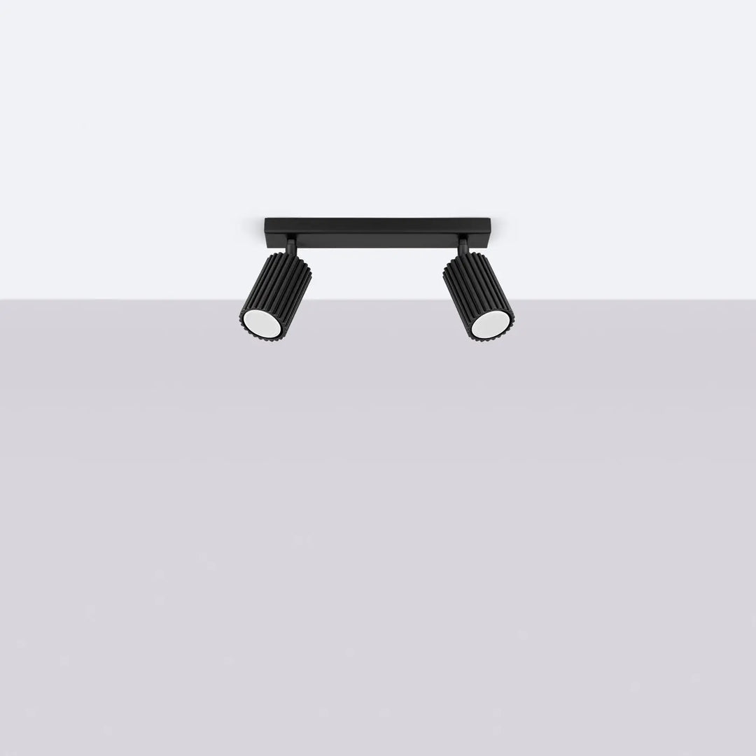 Luminaire plafonnier karbon 2 noir avec double tête mat noir et ampoules gu10 interchangeables design minimaliste