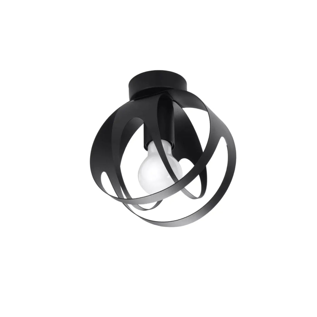 Luminaire plafonnier tulos noir en métal avec design sphérique ouvert et ampoule apparente point lumineux suspendu moderne